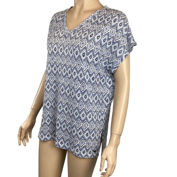 Orvis Classic Collection V-Neck Geometric Short Sleeve Top Size Small Stretch‎ - Picture 4 of 7
